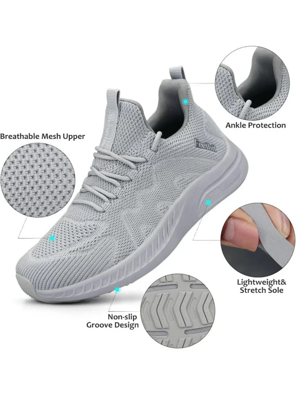 🆕Women's Light Grey Running Shoes Non Slip Gym Tennis Walking Workout Sneakers